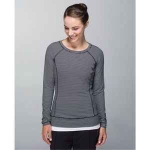 Lululemon Race Your Pace Long Sleeve Hyper Stripe Heathered Angel White Black 10